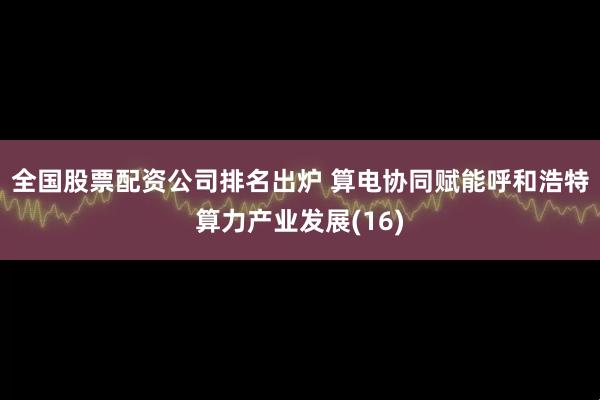 全国股票配资公司排名出炉 算电协同赋能呼和浩特算力产业发展(16)